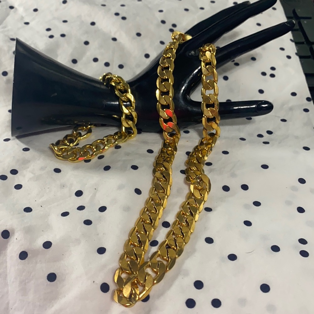 Fashion yellow solid gold filled Cuban chain necklace and bracelet